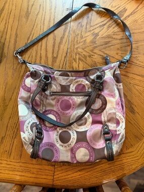 Coach Y2K Signature Circle Print Shoulder Bag Purple Canvas Purse